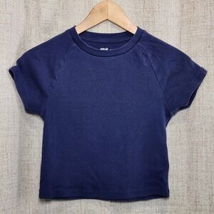 Aerie Crop‎ Pullover Tee Women's S Navy Blue Raglan Short Sleeve Basic Casual